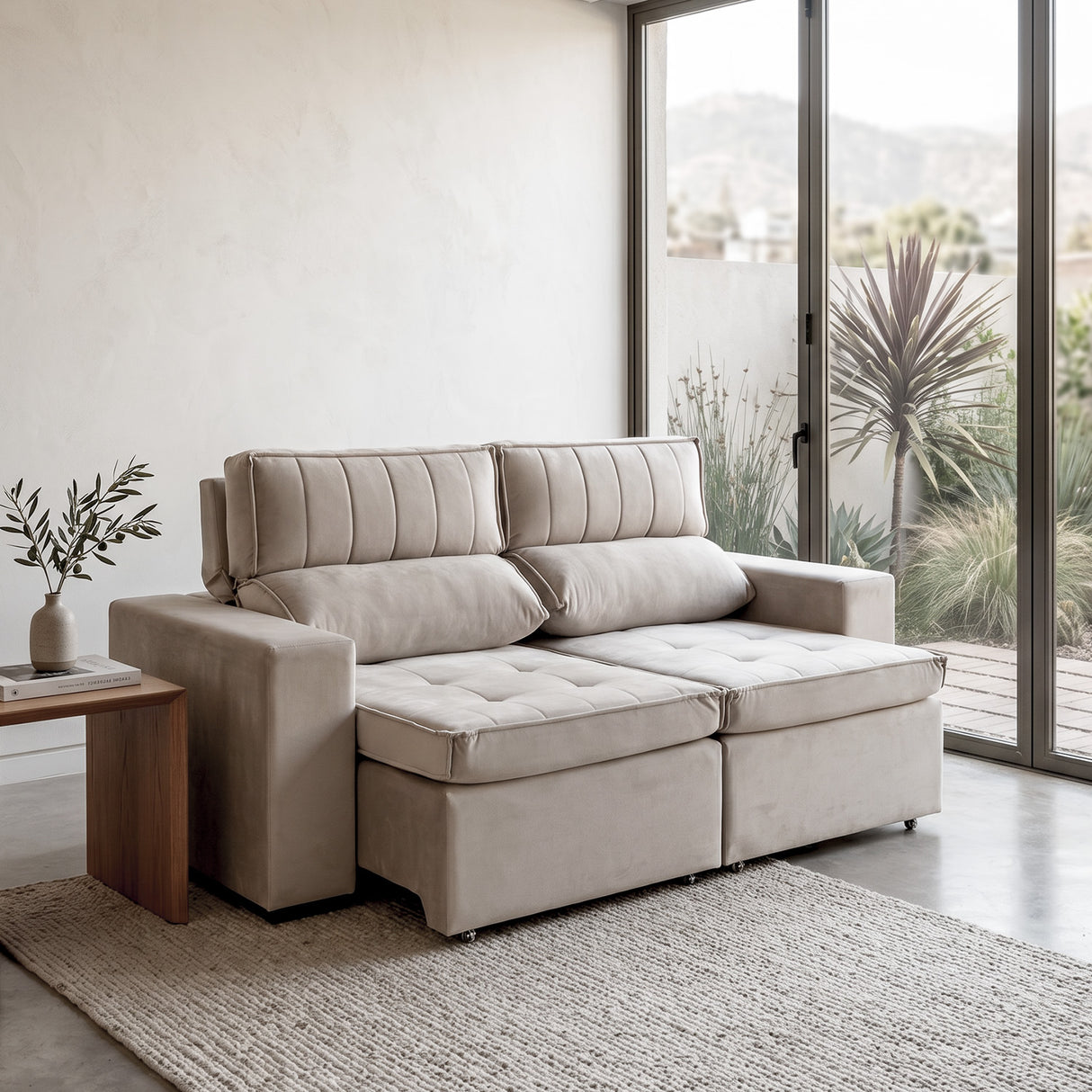 Sofá Extensible y Reclinable Toquio Tejido Arena 2388 Impermeabilizado - 2.04MT Stock