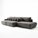 Sofá 3 Cuerpos Solana Pouf Derecho Tela Gris Oscuro- 2.98m