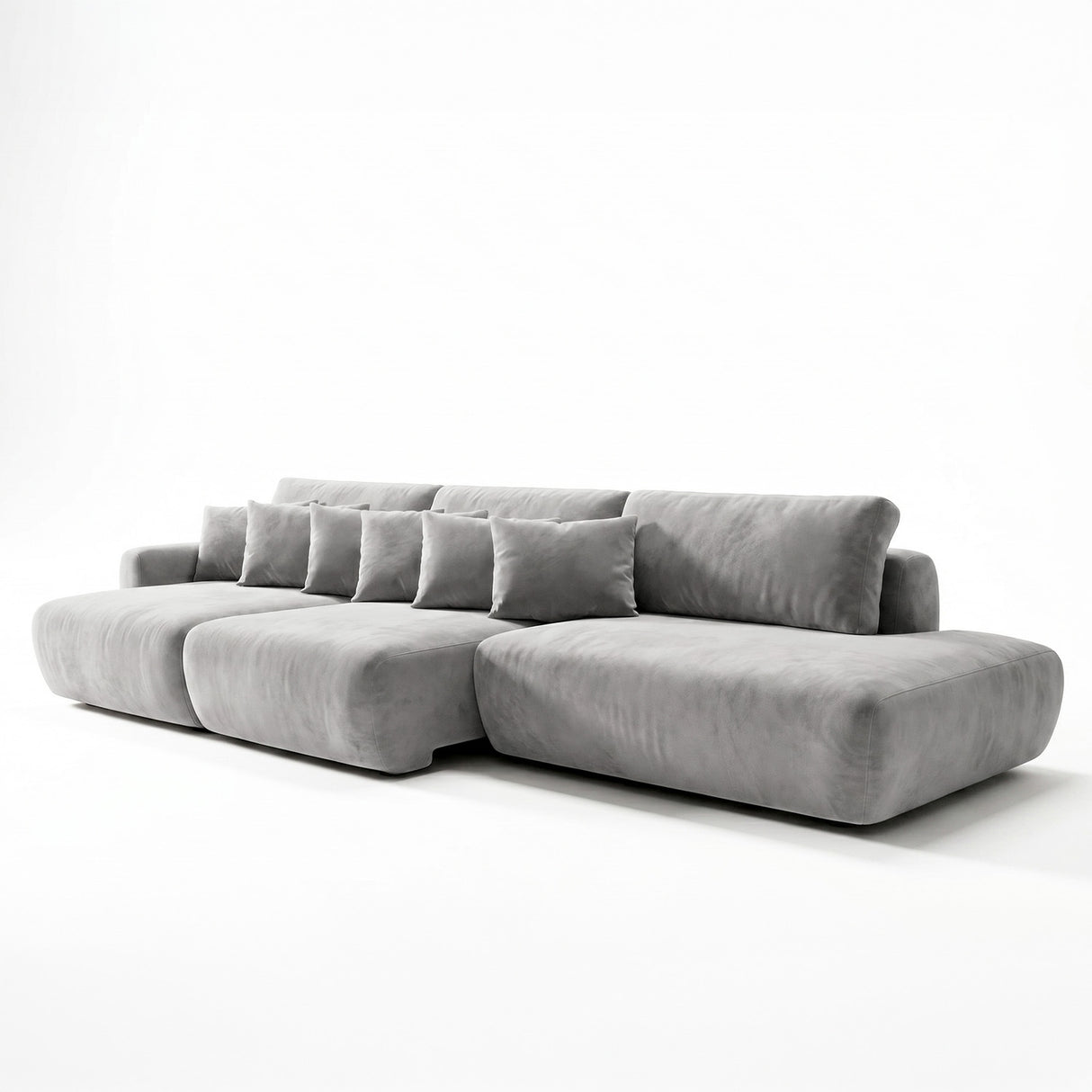 Sofá 3 Cuerpos Solana Pouf Derecho Tela Gris - 2.98m