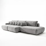 Sofá 3 Cuerpos Solana Pouf Derecho Tela Gris - 2.98m