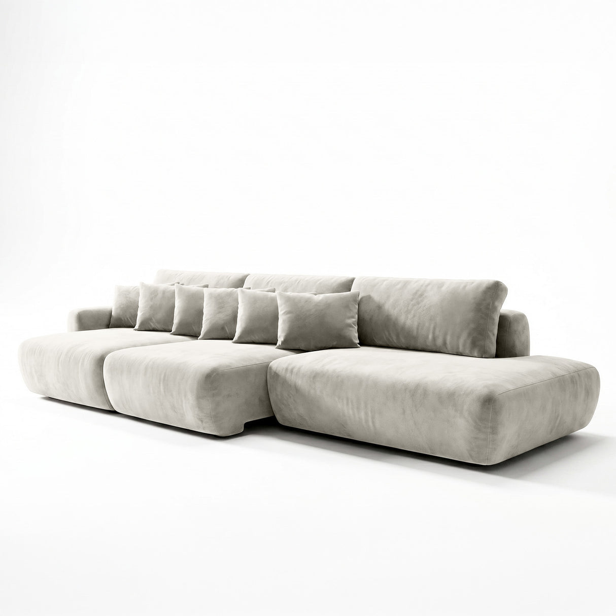 Sofá 3 Cuerpos Solana Pouf Derecho Tela Beige- 3.28m