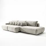 Sofá 3 Cuerpos Solana Pouf Derecho Tela Beige- 3.28m