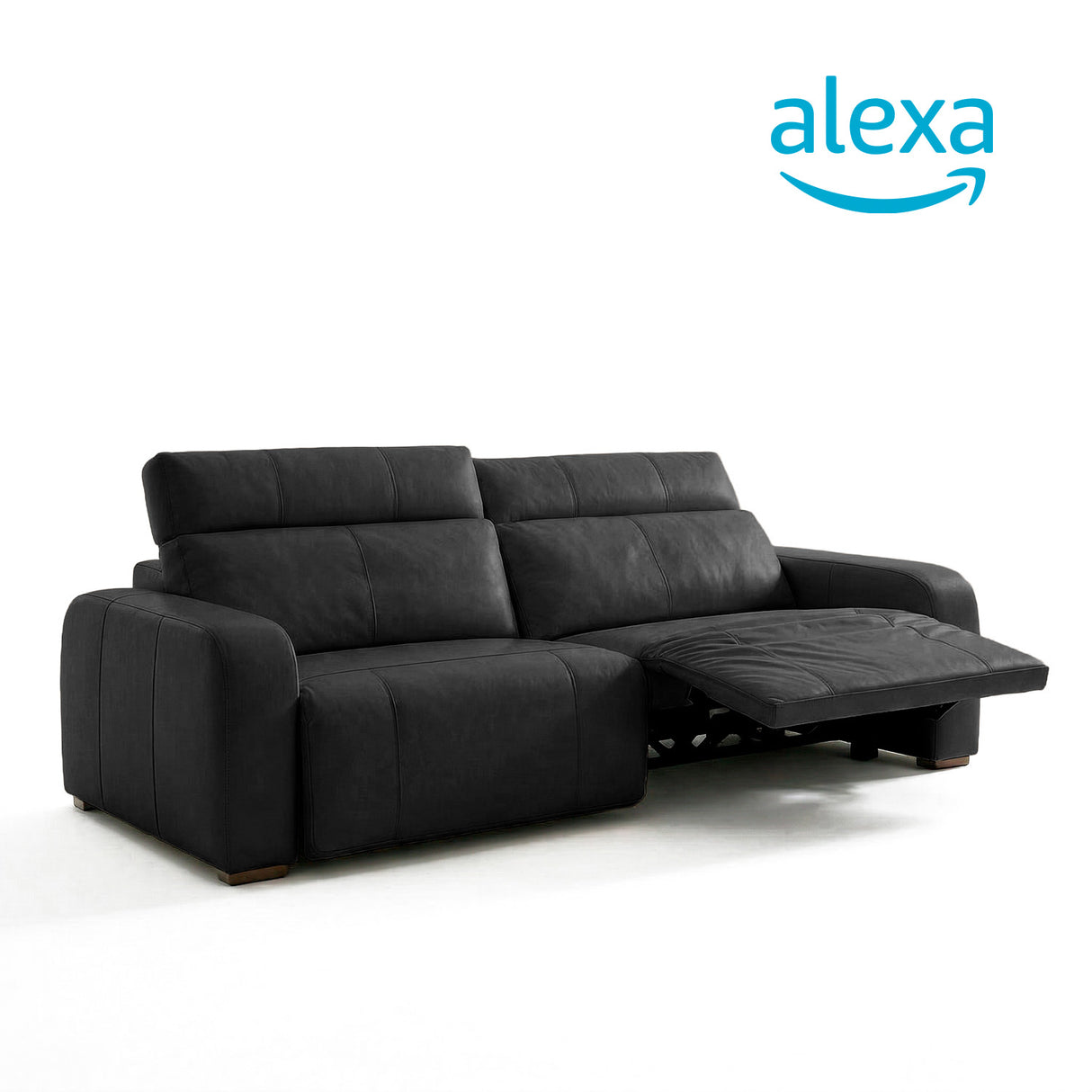 Sofá de Cuero Trivor Reclinable y Extensible 2 Cuerpos Negro con Alexa - 2.42m a Confección