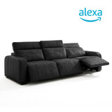 Sofá de Cuero Trivor Reclinable y Extensible 3 Cuerpos Negro con Alexa - 3.12m a Confección
