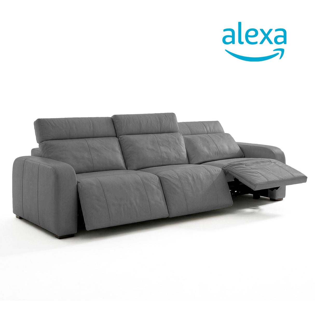 Sofá de Cuero Trivor Reclinable y Extensible 3 Cuerpos Gris con Alexa - 3.12m a Confección