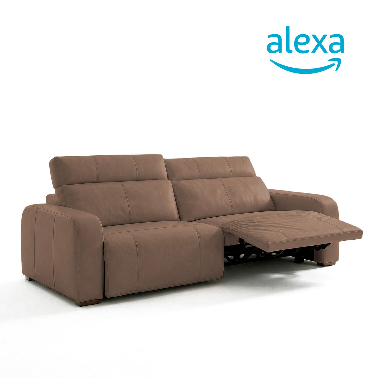 Sofá de Cuero Trivor Reclinable y Extensible 2 Cuerpos Marrón con Alexa - 2.42m a Confección
