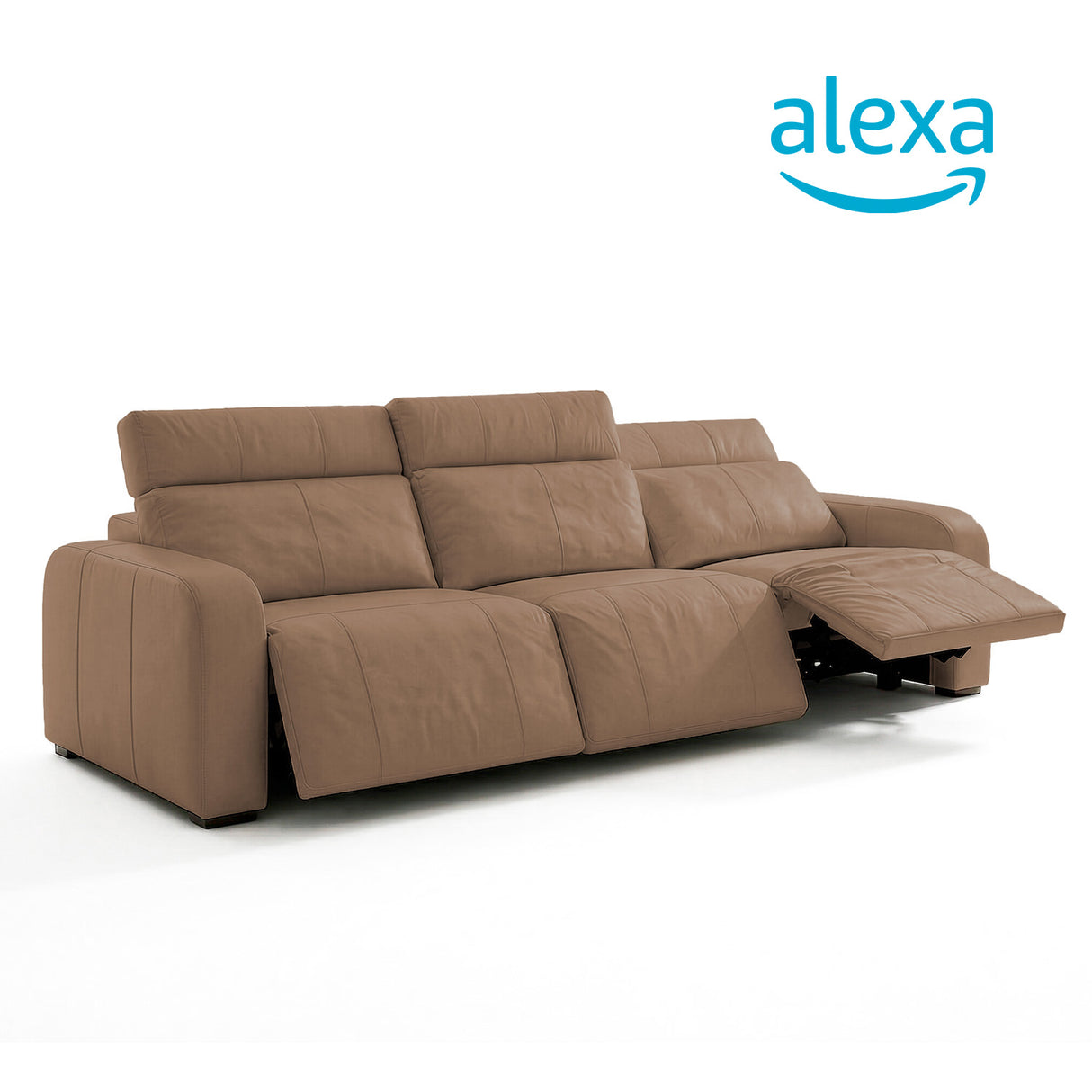 Sofá de Cuero Trivor Reclinable y Extensible 3 Cuerpos Almendra con Alexa - 4.02m a Confección