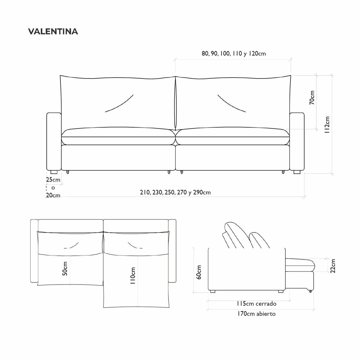 Sofá extensible y reclinable Valentina